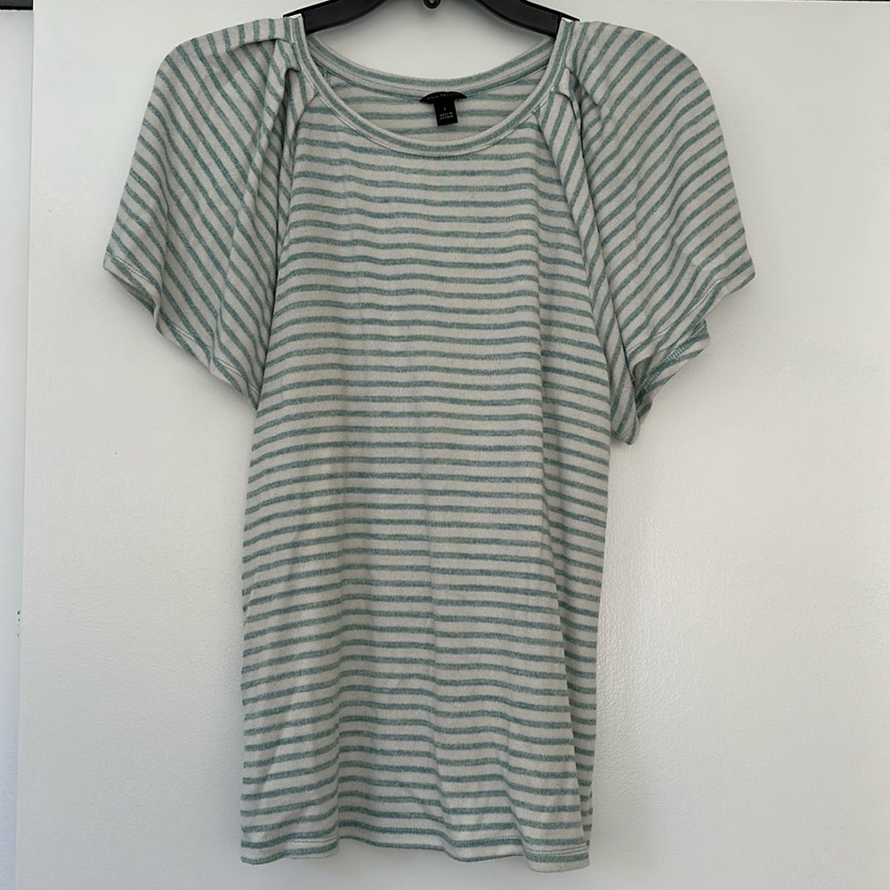 Ann Taylor Short Sleeve Flutter Arm Stripped Sweater Small